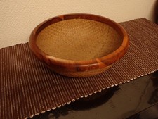 MOST UNUSUAL BEAUTIFUL WOOD & WICKER LARGE FRUIT BOWL - REAL QUALITY - LOOK