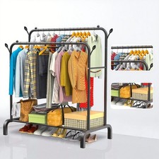 Heavy Duty Double Clothes Rail Hanging Rack Garment Display Stand Shoes Storage