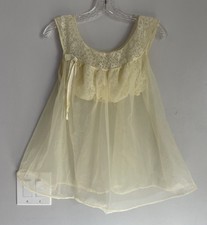 Vintage Babydoll Gown Chiffon Yellow Mini Dress Top Pandora Sz M Nightie Lace