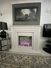Marble Electric Fire LED Fireplace Suite / Polar White Surround + Remote