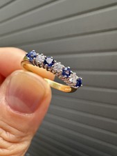 18ct blue sapphire and diamond eternity ring - size K1/2 - 2 grams