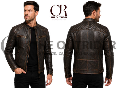 Mens leather jacket biker - leather,