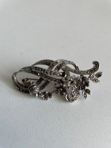 Vintage marcasite floral spray - marcasite,