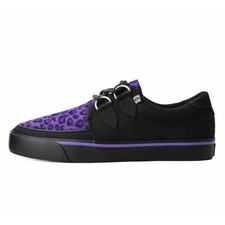 T.U.K. Creeper Sneaker Black Canvas & Purple Leopard Fur