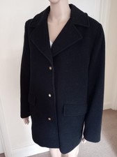 Marks And Spencer Black Wool Ladies Coat Classic Style With Buttons & Pockets 16