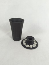Wedgwood Jasperware black Candle Holder & Vase 