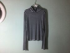 Women’s Black & White Striped Roll Neck Jumper Top Size Medium By Zara