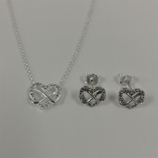 Pandora Sparkling Infinity Heart Collier Stud Earrings Necklace set-50cm