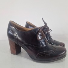 CLARKS Artisan Brogue Shoes Block Heels Burgundy Leather Ciera Pier Brine UK 5.5