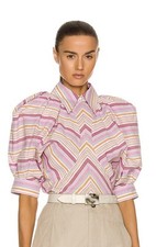 NEW! Stunning ISABEL MARANT Pink Stripe "Eori" Ruffle Sleeve 80's BLOUSE, 34, 6
