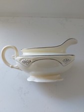 Homer Laughlin Marigold Art Deco Gravy/ Sauce Boat  Cream with Silvertone Trim