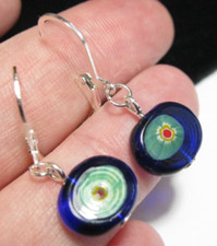 NEW Cobalt Blue Venetian Italian Murano Glass Millefiori Bead Vintage EARRINGS