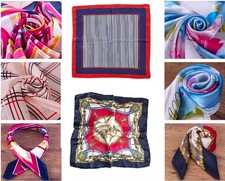 Vintage retro Ladies Silky Square Head Neck Scarf Various Style flight attendant