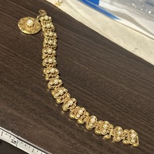 Gorgeous Vintage ART Faux Pearl Art Nouveau Style Gold Tone Ornate Bracelet 7”