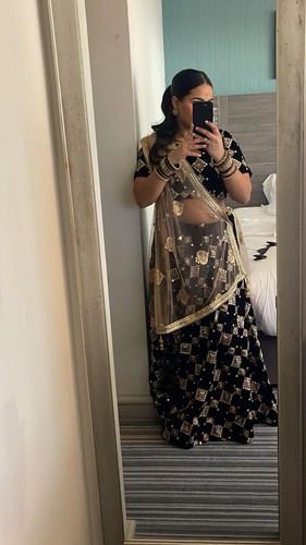 Black and gold indian lengha - gold,