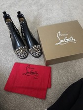 BLACK BIKER STYLE CHELSEA ANKLE BOOTS STUD 39 6