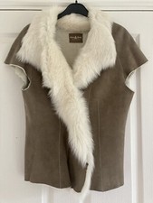 Real Shearling Gilet Sheepskin Vest Toscana Suede Brown Taupe White M 12 40 US6