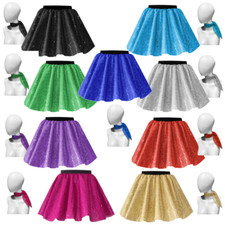 Ladies DANCE COSTUME SEQUIN 12" Skirt & Scarf JAZZ TAP Show Festival Costume UK