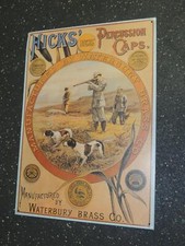 Metal Tin Litho Steel Metal Sign Hicks Percussion Caps Waterbury Brass Co
