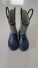 Unisex Kids Blue and White Stripe M&S Wellington Boots Size 7.