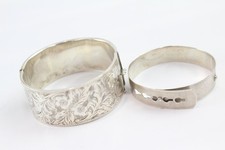 Sterling Silver Bangles Etched Mid Century Foliate Vintage Buckle x 2 (45g)
