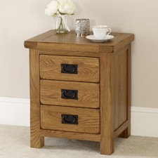 Rustic Oak 3 Drawer Bedside - Nightstand Side Cabinet Unit Bedroom Storage RS01