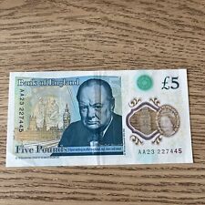 BANK OF ENGLAND AA23 FIVE POUND NOTE (£5) POLYMER PLASTIC LOW SERIAL AA23 237445