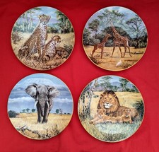 4 x Coalport 'African Wildlife' Series Plate - Cheetah, Elephant, Lion & Giraffe