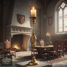 Tall Antique Gold Silver Pillar Candle Holder Ornate Metal Floor Candlestick H68