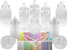 10 Assorted Plastic Sweet Jars 2 Tongs 50/100 Bags 2 STYLES OF LID Candy Buffet