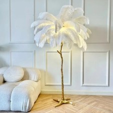 Modern Ostrich Feather LED Floor Lamp Gold Resin Stand Luxury Feathers