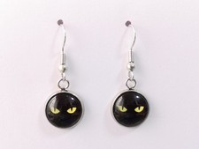 Cat Eyes 12mm Cabochon Glass Earrings Silver Plated Hooks