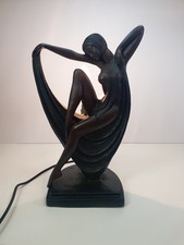 ART DECO TABLE LAMP WIDDOP BINGHAM NUDE WOMAN RESIN Bronze Brown sculpture  37cm