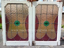2 leaded light stained glass Victorian windows. A1568c. DELIVERY POSSIBLE!