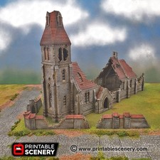 Ruined Medieval Church Tabletop Gaming Terrain 3D Print 10/15/20/OO Gauge/28/32