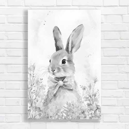 Whimsical rabbit black - black, white