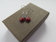 Handmade Pretty Miniature Red Enamel Ladybird Ladybug Pendant Charm Earrings