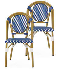 Elize 2pk Outdoor French Bistro Chairs - Black/White/Bamboo - Christopher