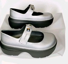Crocs Stomp Metallic Silver Platform Mary Jane Ladies Platform Chunky Heels Uk6