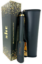 SHE WIDE GOLD TITANIUM HAIR STRAIGHTENERS & HEAT RESISTANT ROLL BAG NEW 2025
