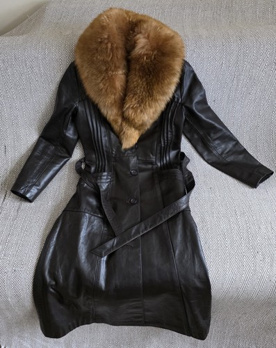 Brown leather trench coat full - brown,