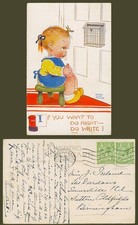 MABEL LUCIE ATTWELL 1930 Old Postcard Girl If You Want to Do Right Do Write 1547