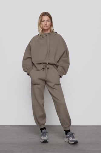 Zara taupe knitted hoodie - taupe,