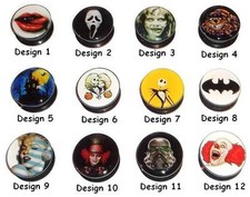 1 x Logo Ear Plug Screw Up Flesh Tunnel Marilyn, Batman, IT, Cheshire Cat (#3)