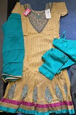 Ladies Diya Rani Fashions Bronze With Teal Churidar Suit Dress Size Chest 38