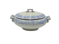 Vintage Wilhelm & Graff 2 Handled  Tureen Bowl With Lid Blue White Soup Gravy