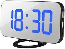 Digital Dual USB LED Mirror Display Alarm Clock Time Night Mode Timer Snooze 