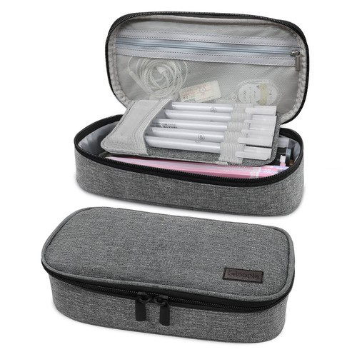 Grey dual zipper pencil case - grey,