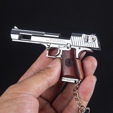 Desert Eagle Metal Gun Keychain Mini Model – Silver Wood Handle Collectible Toy