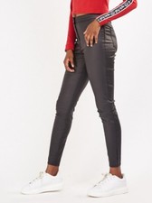 SIZE 12 14 16 BLACK WAX F LEATHER LOOK PVC SKINNY HIGH WAIST TROUSERS JEANS